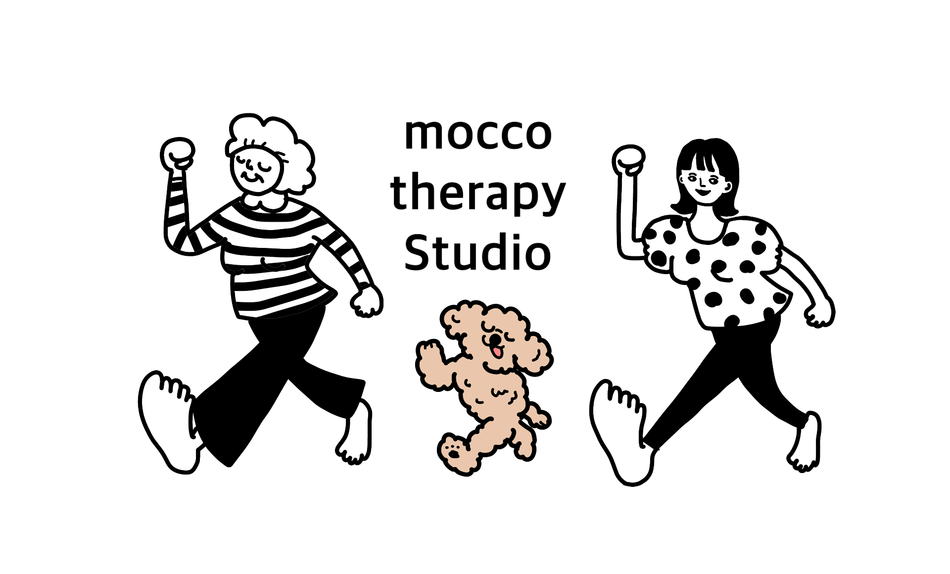 おばあちゃんと犬とママが歩くイラスト